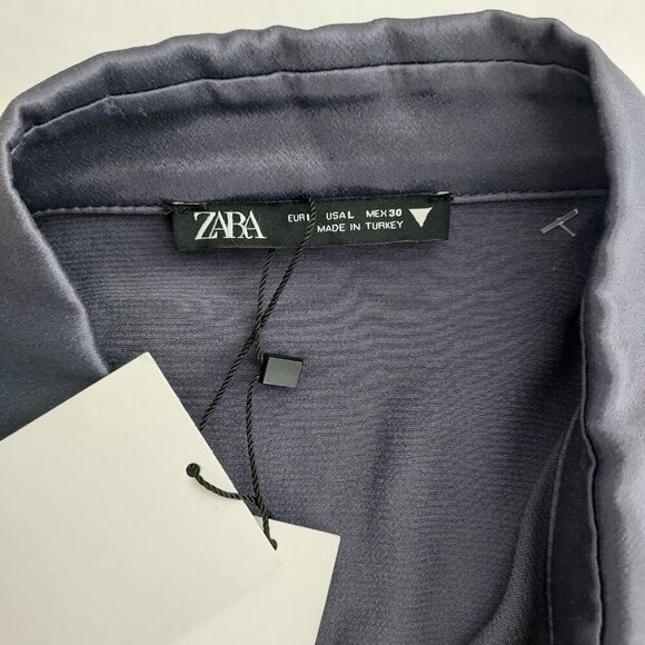 Zara Knotted Satin Effect Shirt Dress in Muted Purple Size Lg - Picture 8 of 8